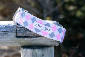 Pixie Dust on Pink Argyle - Finn & Lucy Premium Pet Gear